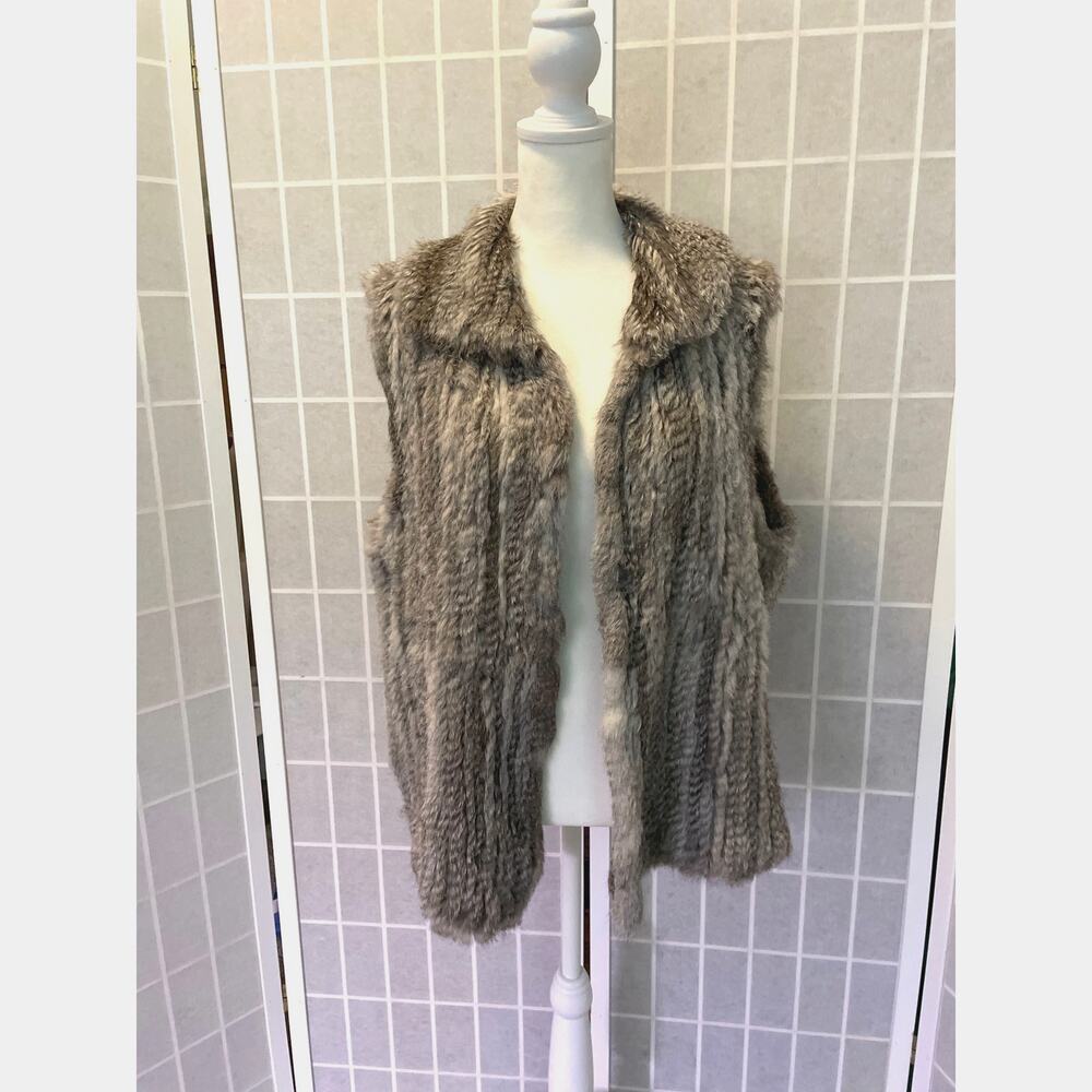 Bagatelle Rabbit Real Fur Vest XL Gray Textured Luxe Layering Piece Luxe Boho - Picture 2 of 7